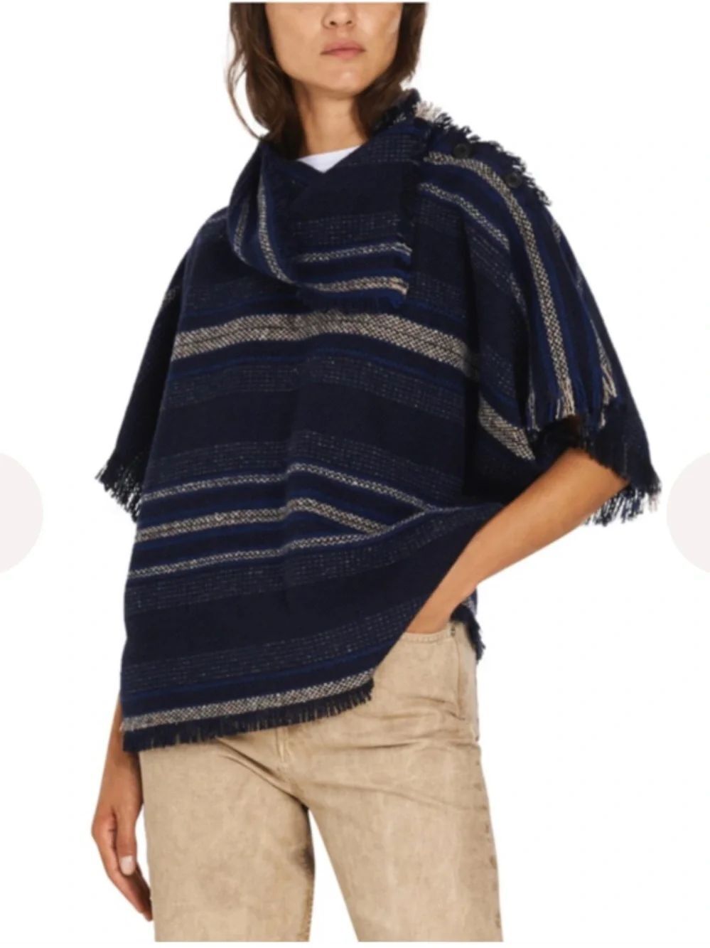Isabel Marant Etoile Jacoya Striped Wool Blend Lined Poncho Size 1 Midnight